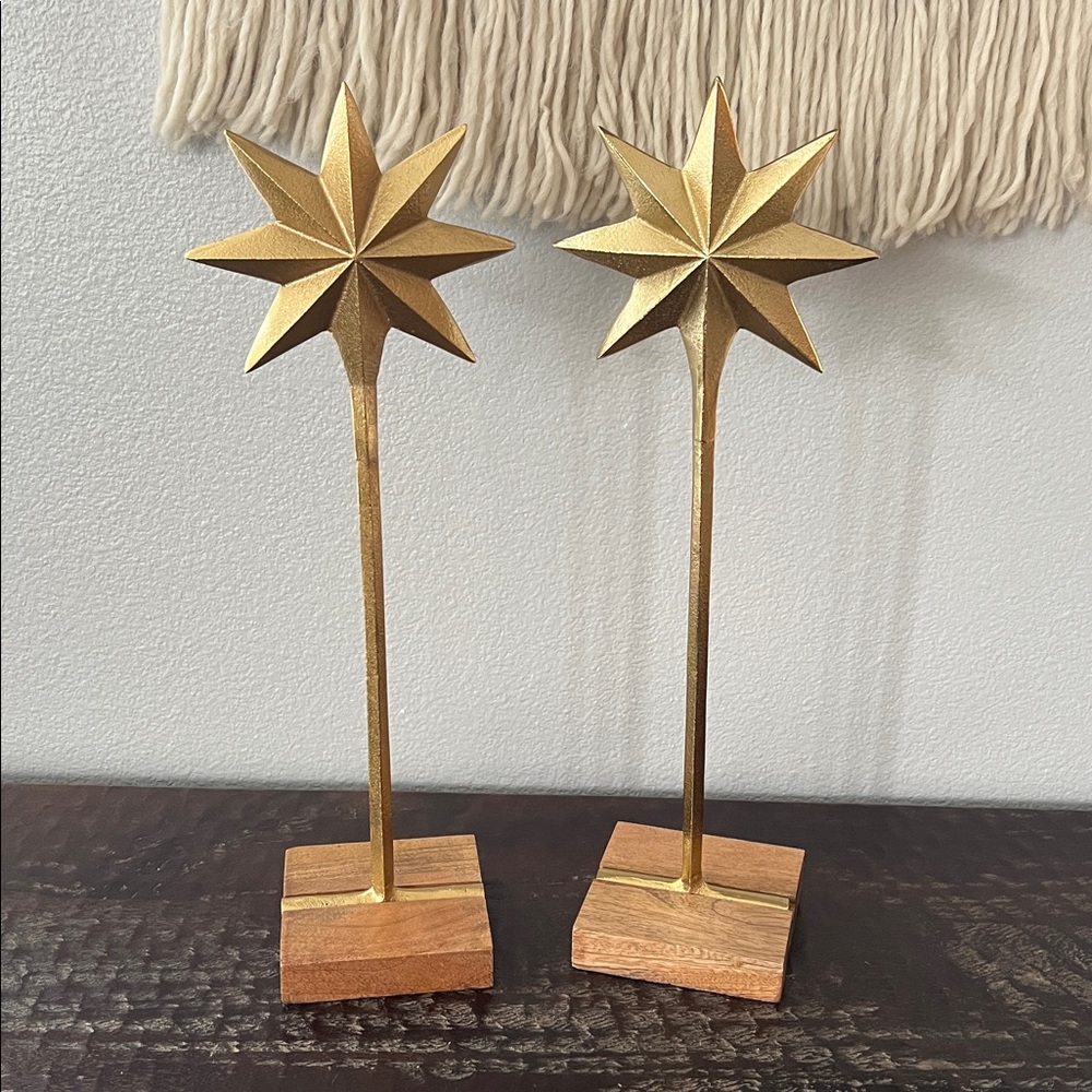 2 · Threshold Handmade Golden Brass 8-Point Metal Star On Wood Stand 19"H 4.5W